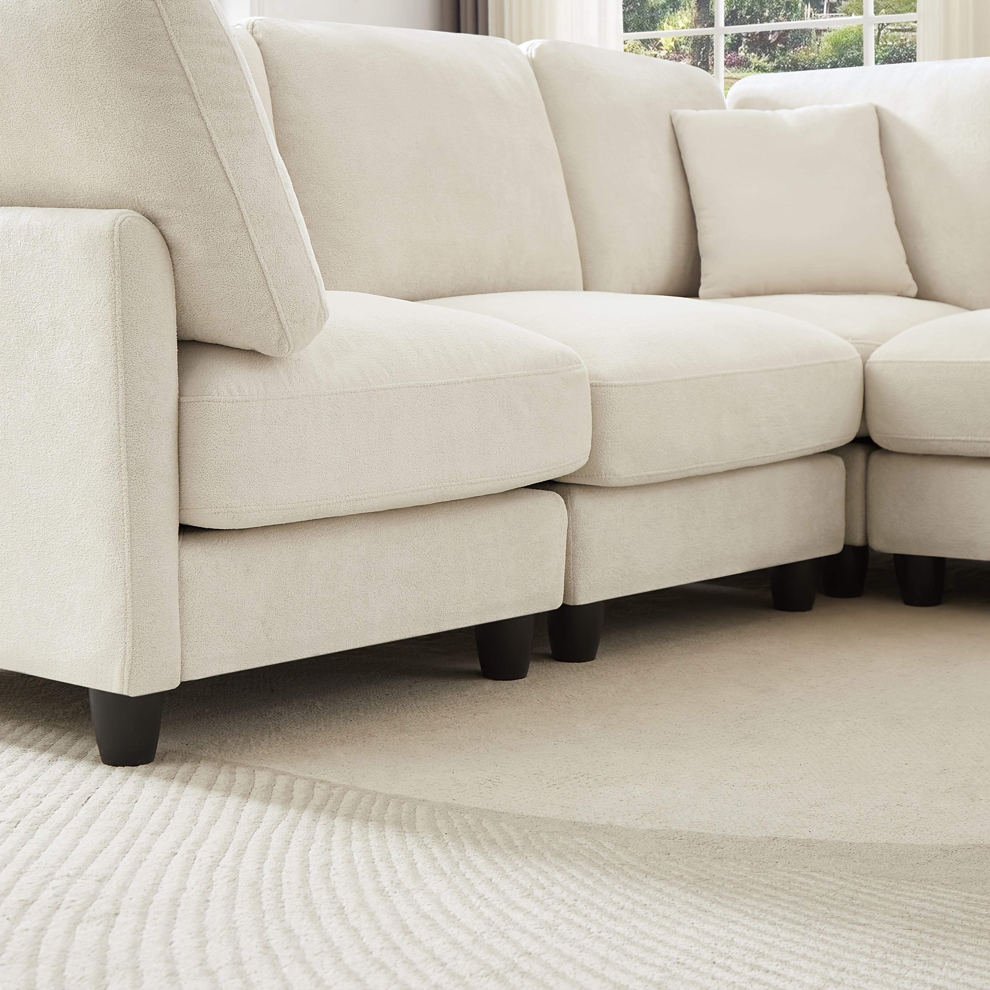 121inch Extra-large modular soft-pack sofa, chenille fabric, with removable footrest, cloud sofa, can be freely converted into L/U shape and sofa bed, suitable for living room, black/beige