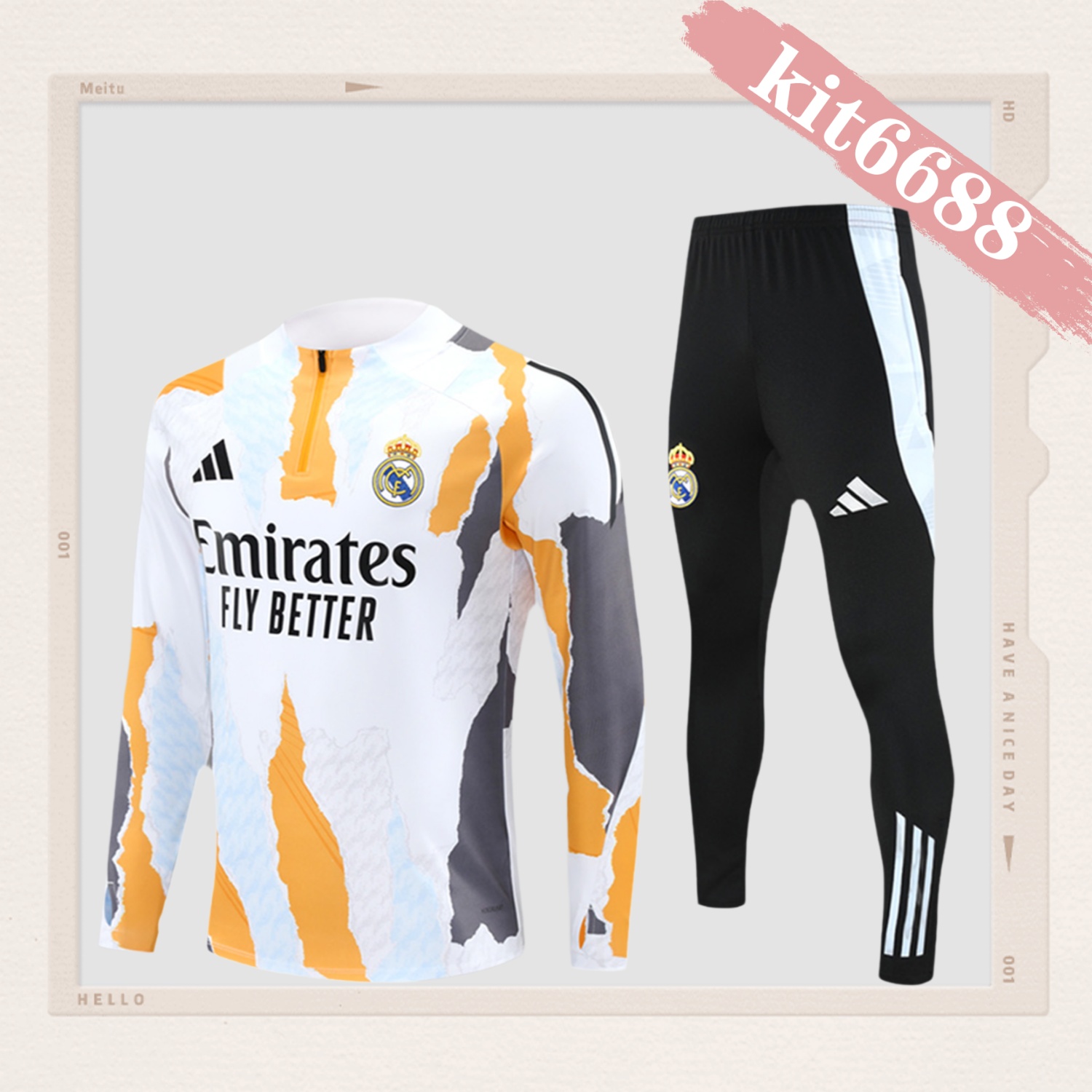 2024/2025 Real Madrid yellow and white adult half-zip training suit (Adult Kit)