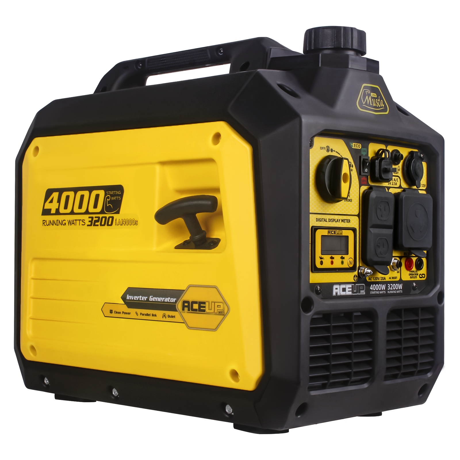 4000W gasoline inverter generator, supports parallel operation, ultra-quiet and portable, suitable for RVs, home backup, and emergency camping use, ideal for harsh weather conditions| Brand: Aceup Energy, does not include batteries