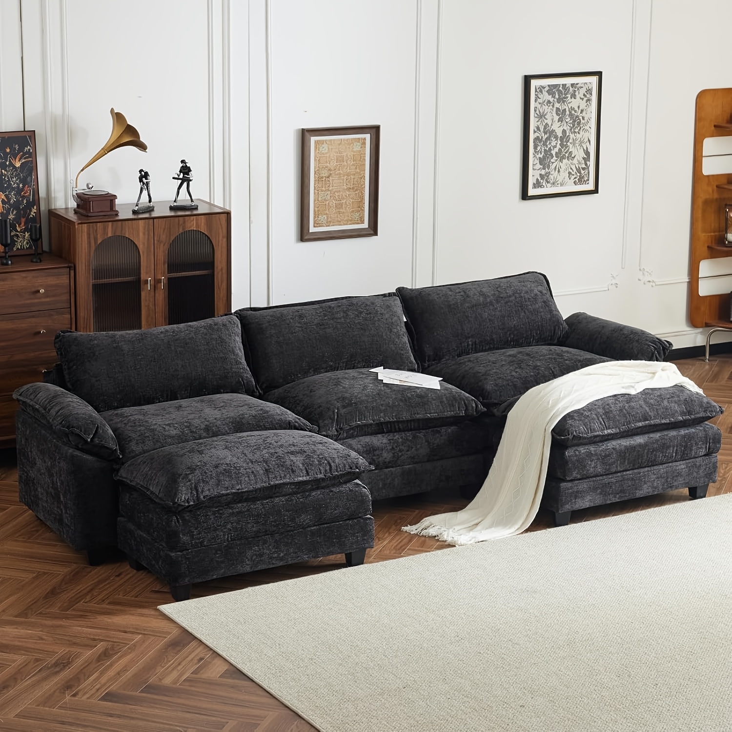 Double-layer modular sofa in chenille teddy velvet