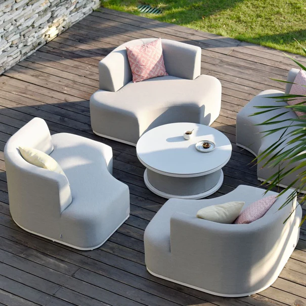 Maze Lounge Outdoor Fabric Snug Lifestle Suite with Rising Table in Flanelle