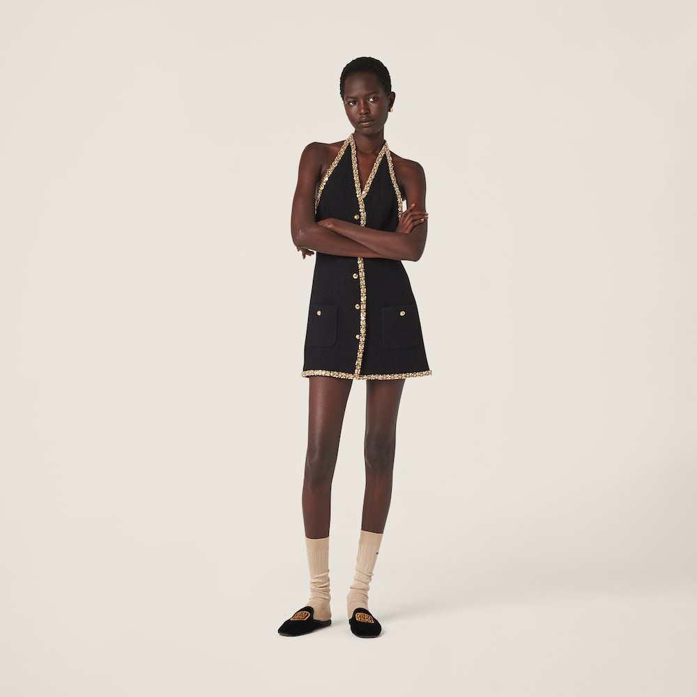 Embroidered tweed mini-dress