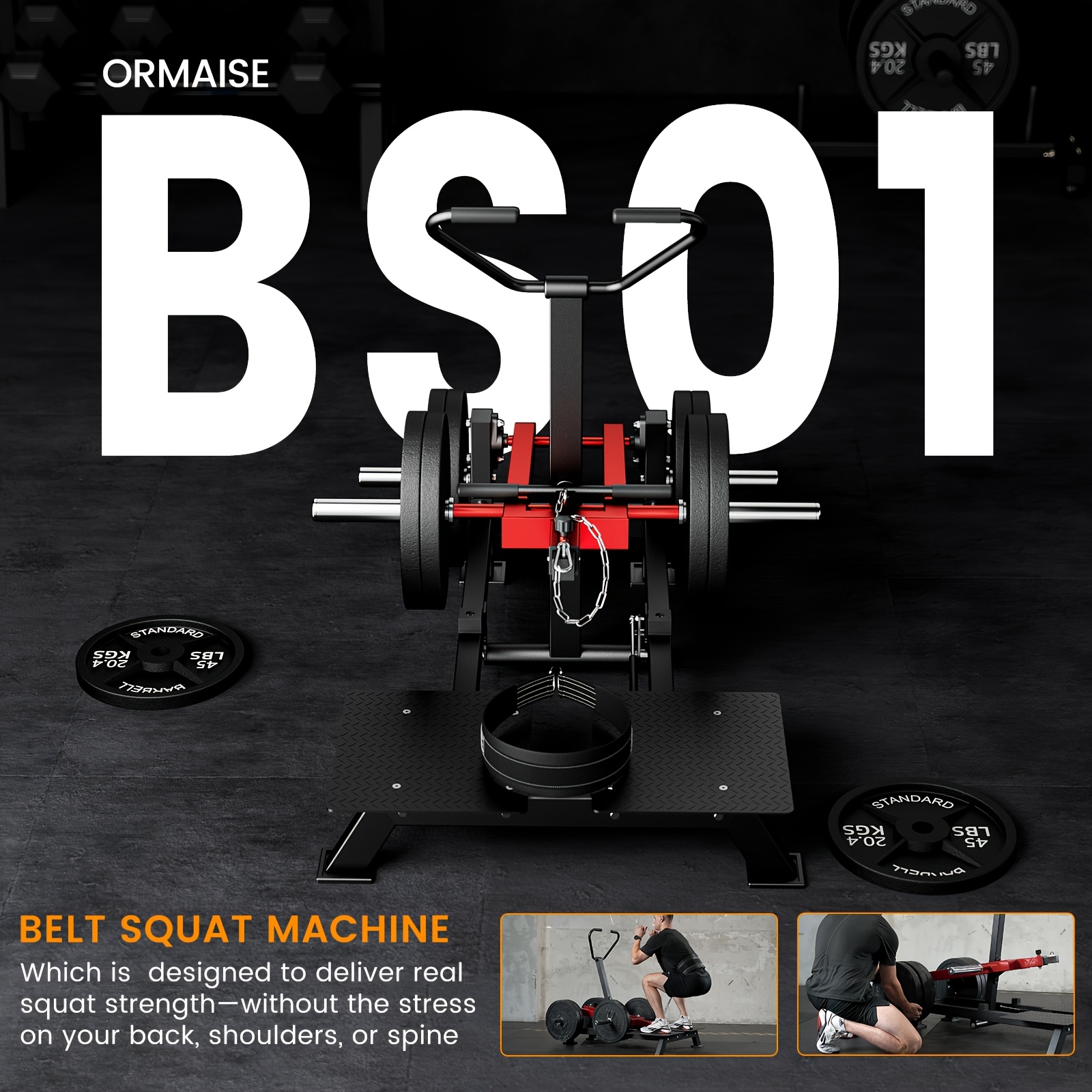 800-pound load-bearing belt squat machine, equipped with a safety stopper, Hack Squat machine with weightlifting belt, provides lower body training functionality and 4 adjustable positions, with non-slip pedals