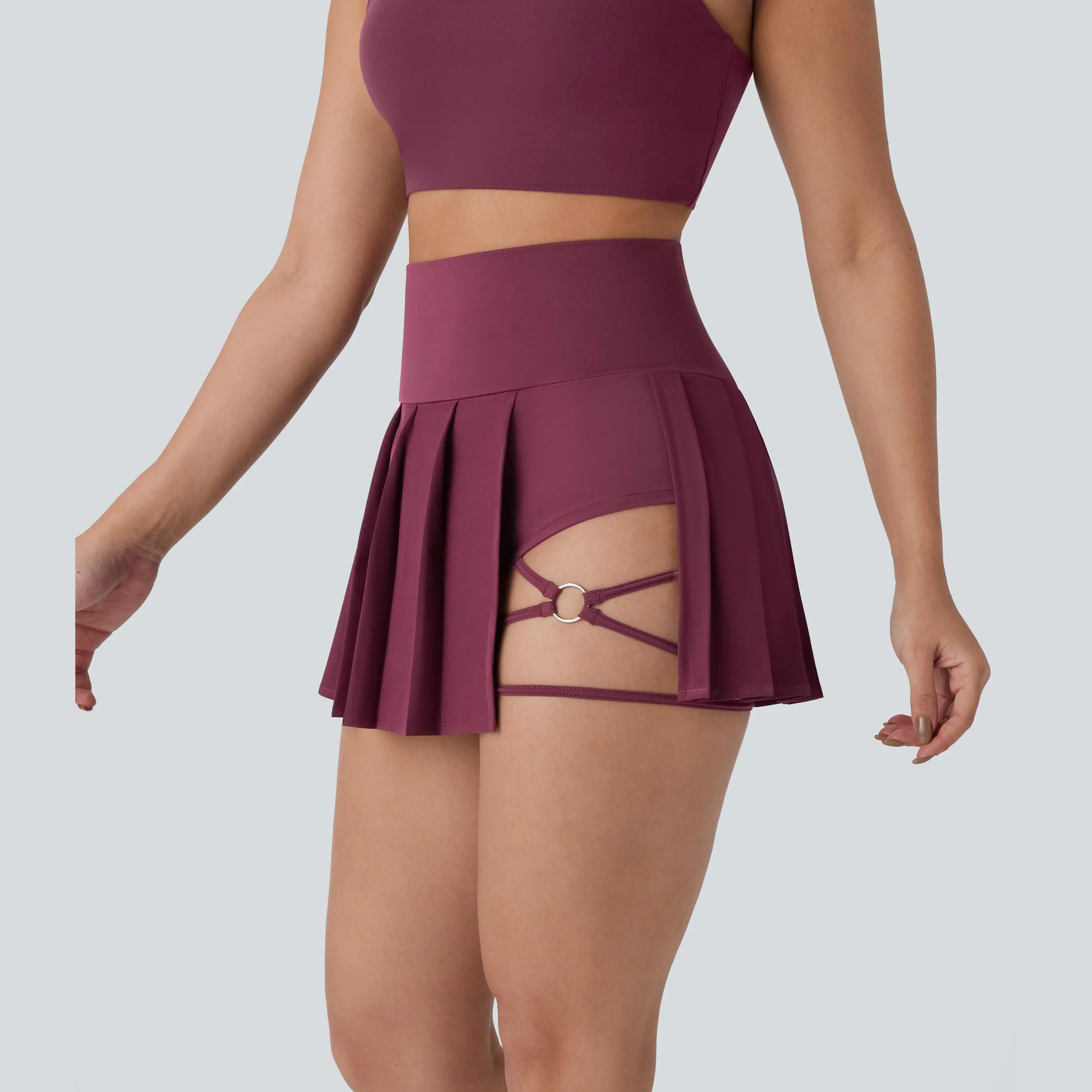 High Waisted Pleated 2-in-1 Side & Pocket Asymmetric Hem Quick Dry Mini Dance Skirt