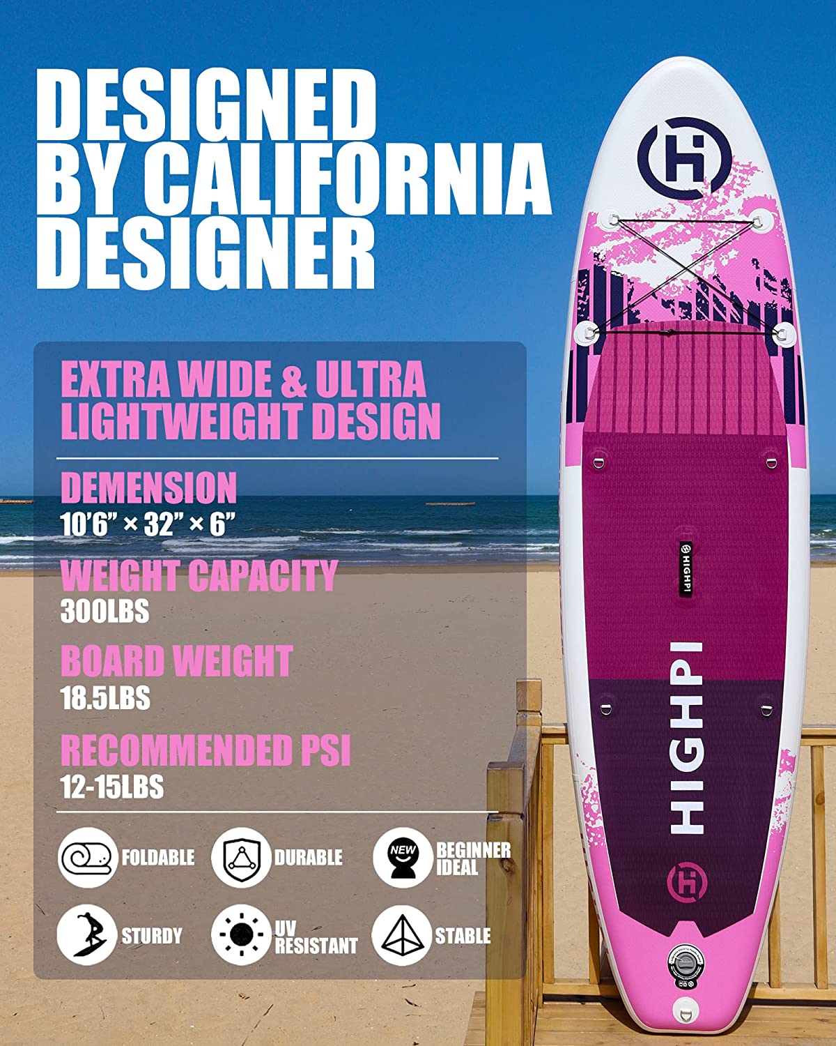 【BS】Highpi Inflatable Stand Up Paddle Boards, 10’6”11′ Ultra-Light SUP for All Skill Levels