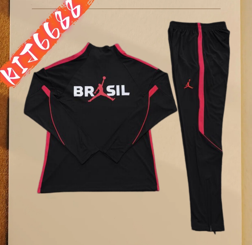 26/27 Brazil black Half Zip Training Kit (Adult Kids Kit)