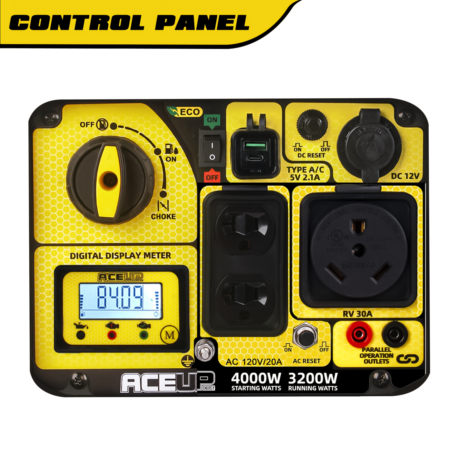 4000W gasoline inverter generator, supports parallel operation, ultra-quiet and portable, suitable for RVs, home backup, and emergency camping use, ideal for harsh weather conditions| Brand: Aceup Energy, does not include batteries