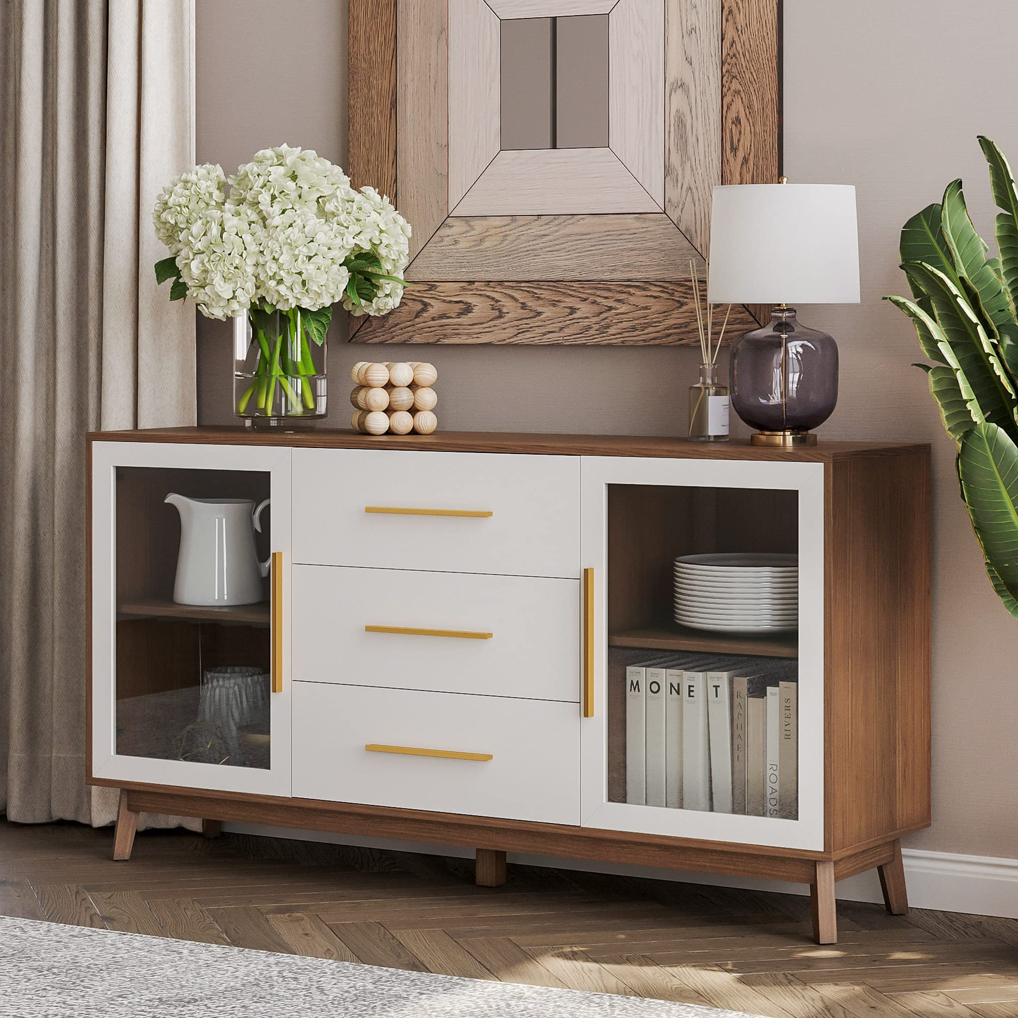 Sideboard Buffet Cabinet with 3 Drawers & 2 Doors, Console Table for Kitchen