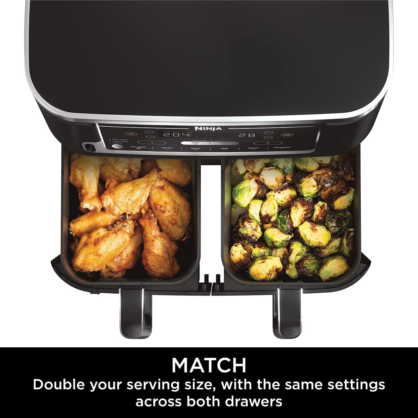 Ninja Foodi MAX Dual Zone Air Fryer [AF451UK] Smart Cook System, 9.5L, 2 Drawers, 6 Functions, &lrm;Black/Silver