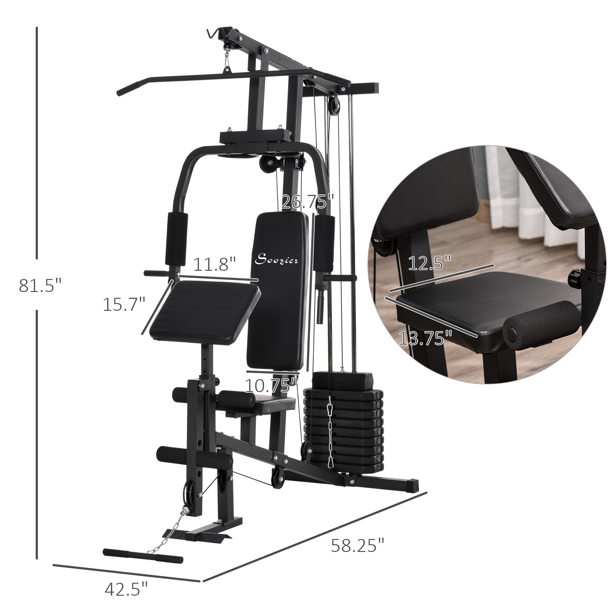 Soozier Multifunctional Home Gym System, 99 lbs of weight stack, suitable for full-body workouts