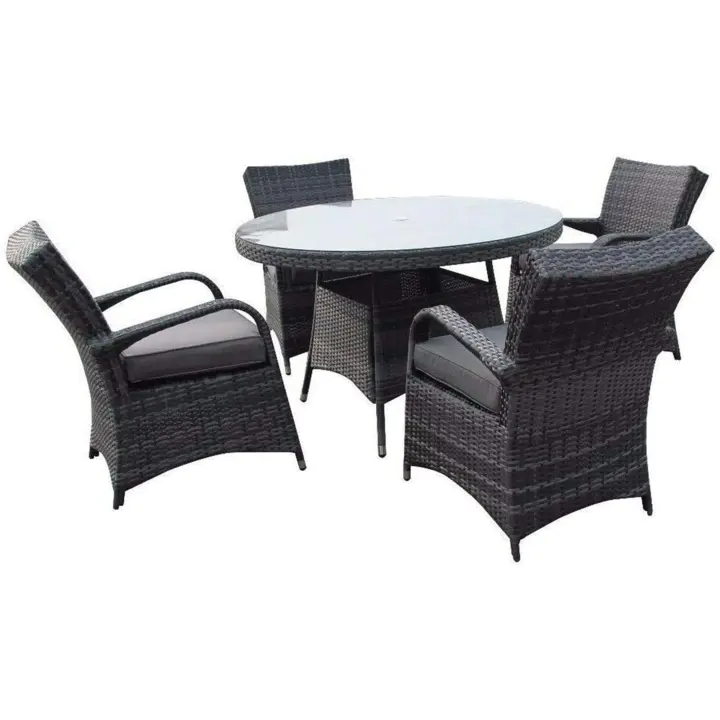 4 Seat Round Rattan Dining Table Chair Garden Furniture