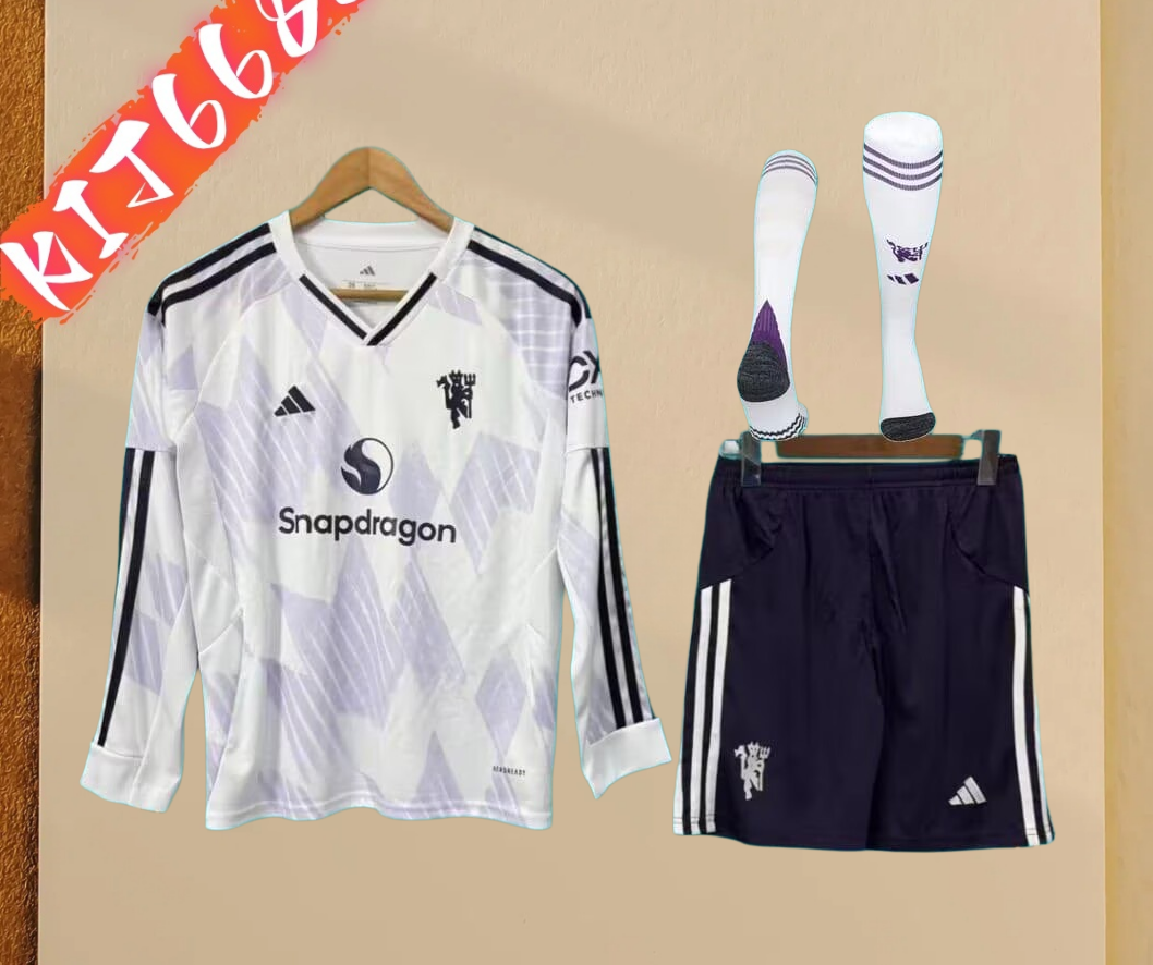 2526 Manchester United Away long sleeves Football Shirt ( Kids Kit )socks