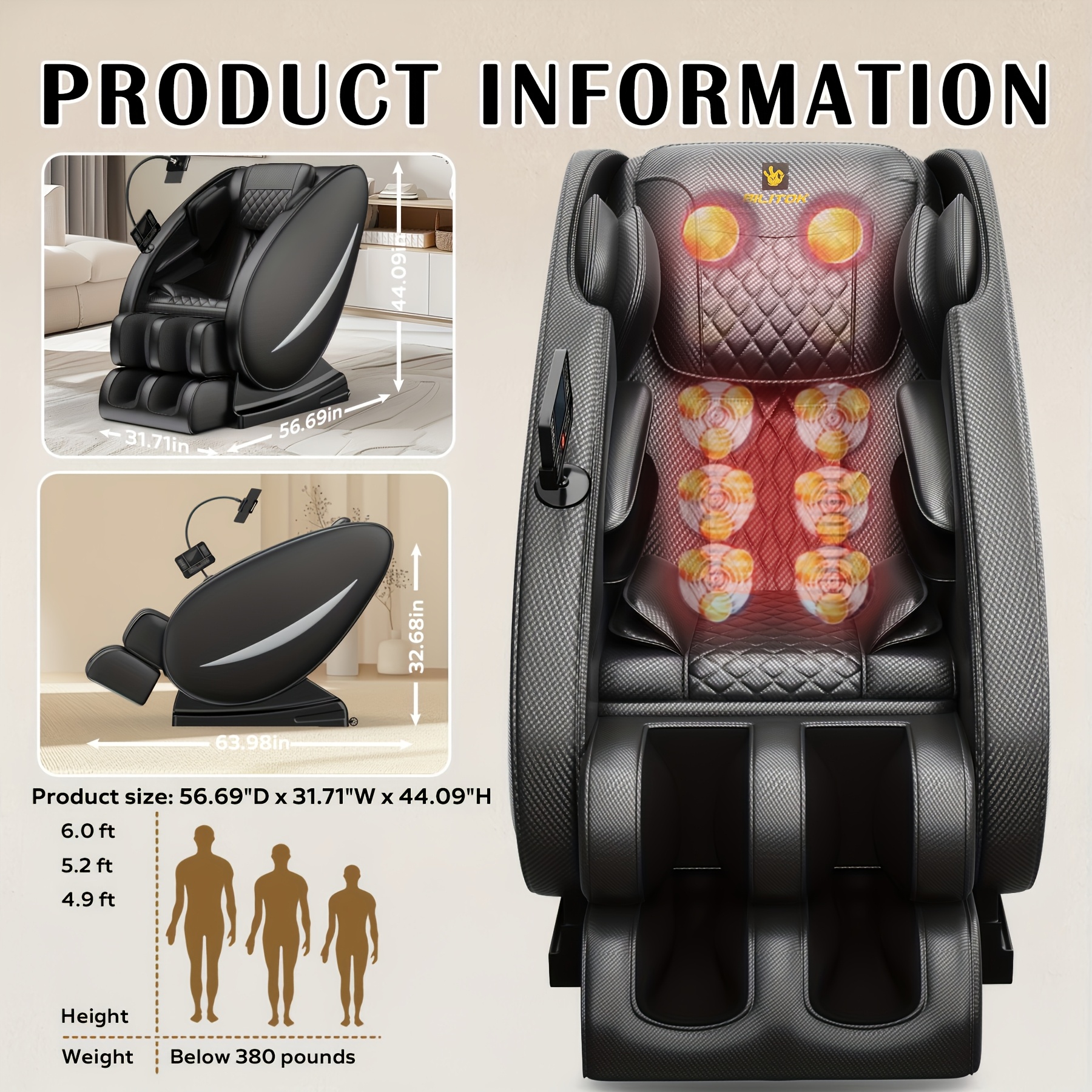 Zero-gravity massage chair recliner, with heating function, full-body massage chair, built-in speakers and touch screen, airbag massage and foot rollers, an ideal Christmas gift for both men and women, electronic neck and back massager