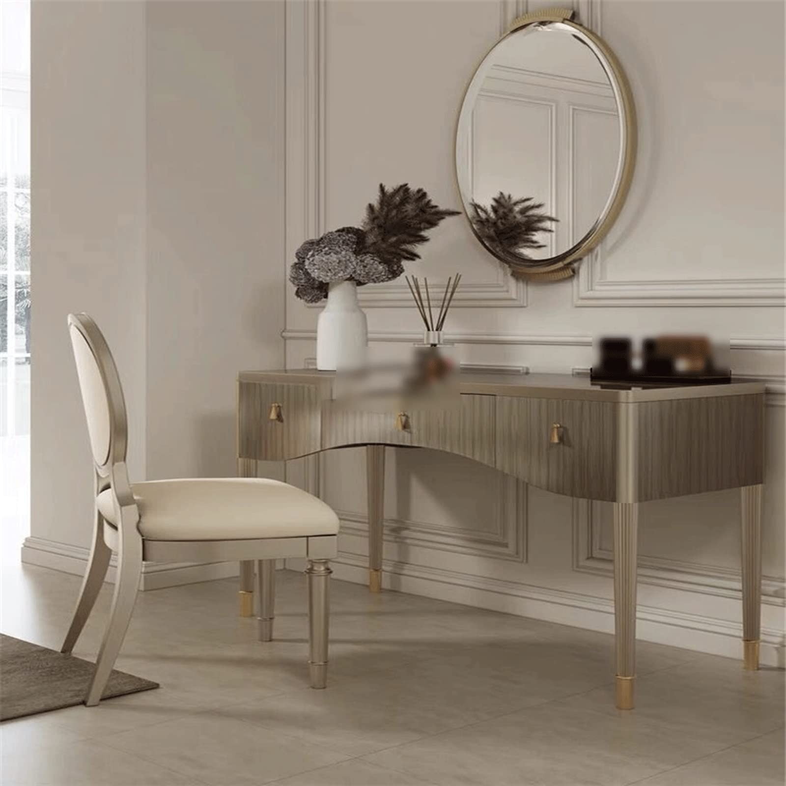 Vanity Sesk with Mirror & Lights Light Luxury Solid Wood Dressing Table Modern Minimalist