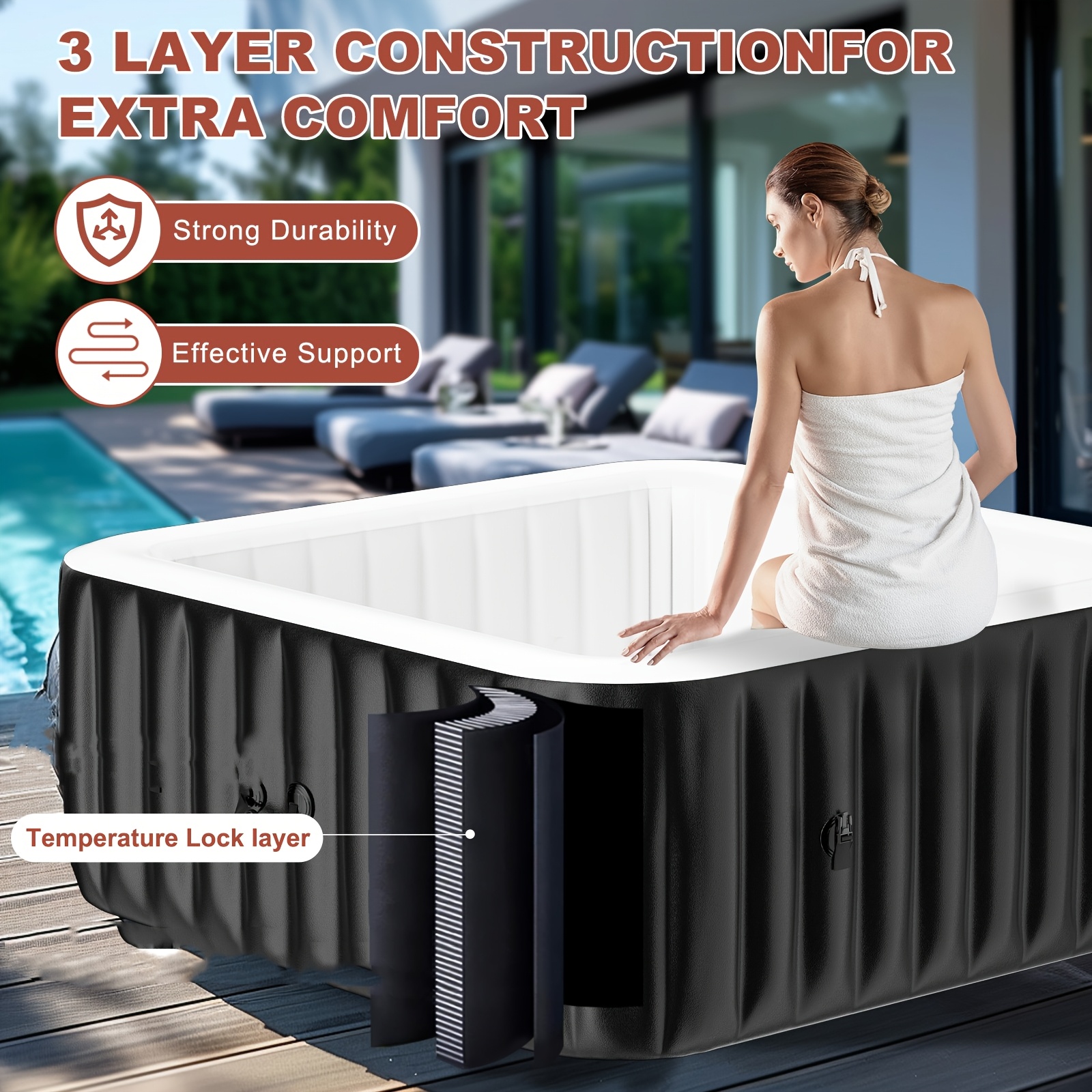 Square 6-person inflatable wave-making bathtub