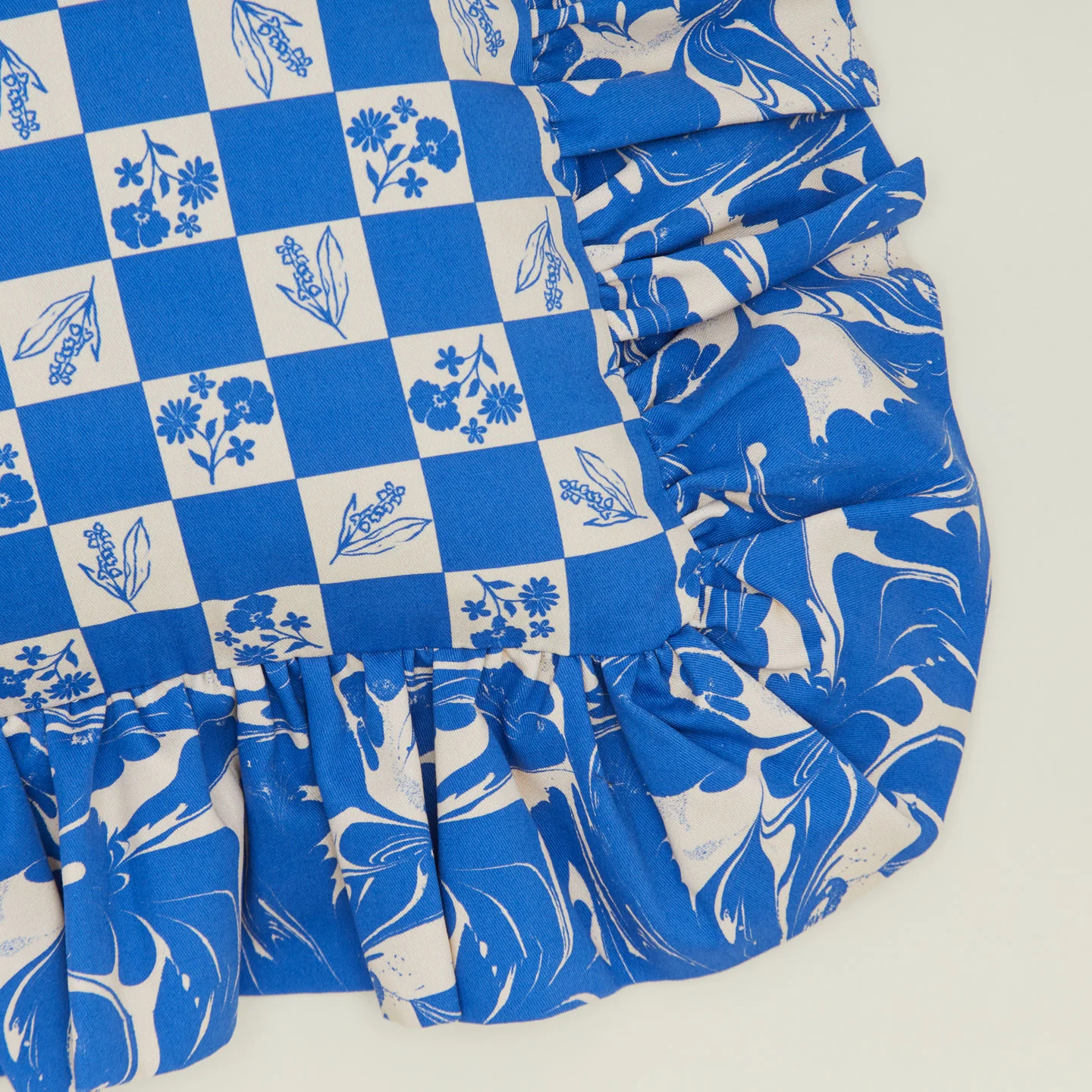 Ruffled Floral Cushion - Klein Blue