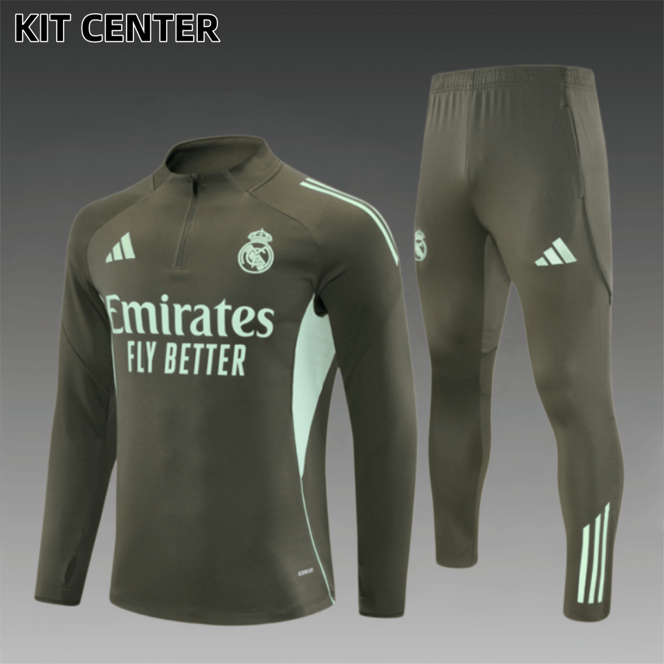 25/26 Real Madrid khaki Half Zip Training Kit (Adult Kids Kit)