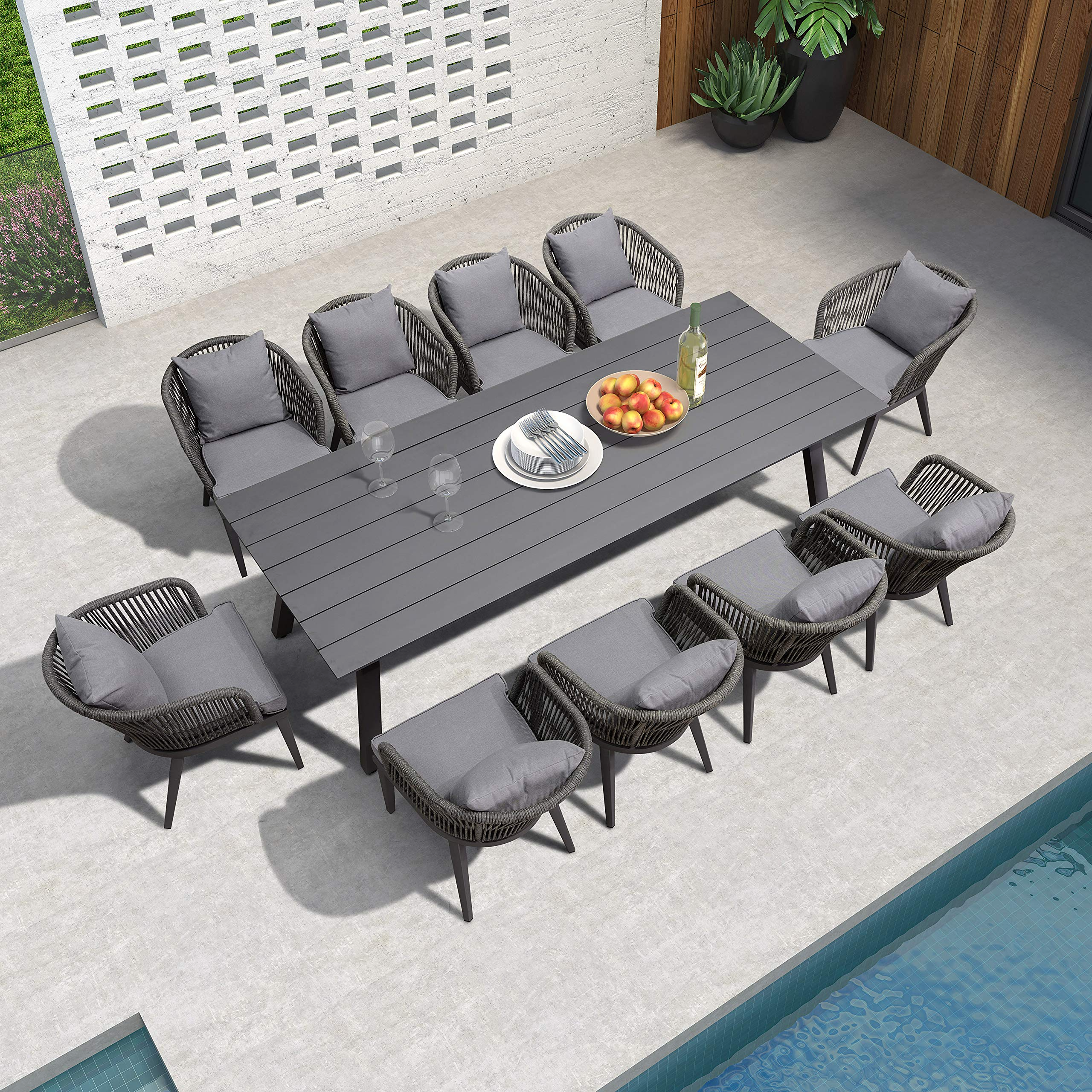 11 Pcs Patio Dining Sets All-Weather Wicker Outdoor Patio Furniture with Cushions & Pillows