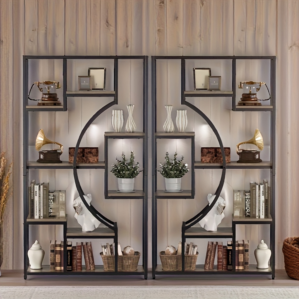8-tier bookshelf, industrial style bookcase with 18 storage shelves, suitable for living room/bedroom/home office, book and movie organizer, gray, dimensions 78.79inch width x 11.79inch depth x 70.9inch height