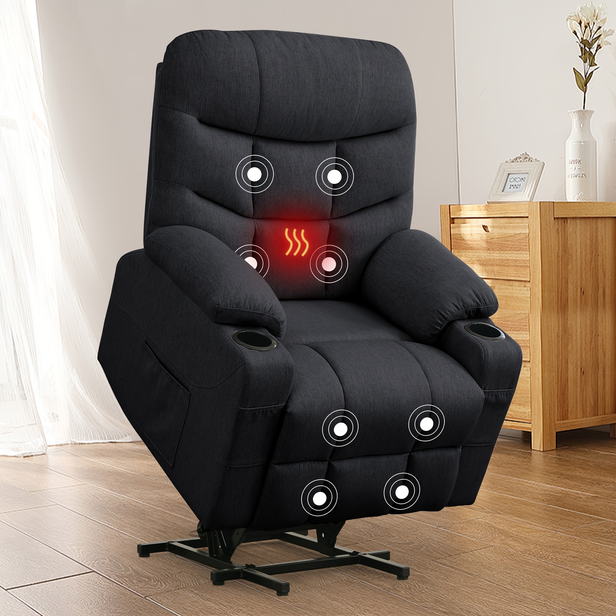 Recliner with massage and heating functions, large padded sofa with side pockets, recliner clearance sale, suitable for living room and bedroom