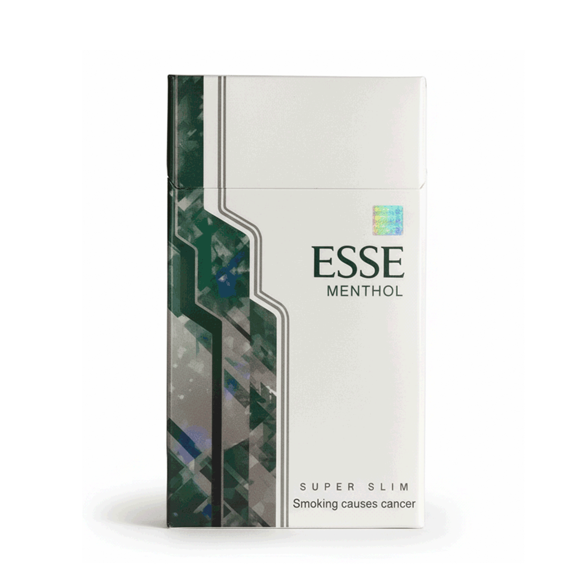 ESSE Menthol Super Slim 5mg premium white and green cigarette pack with elegant design