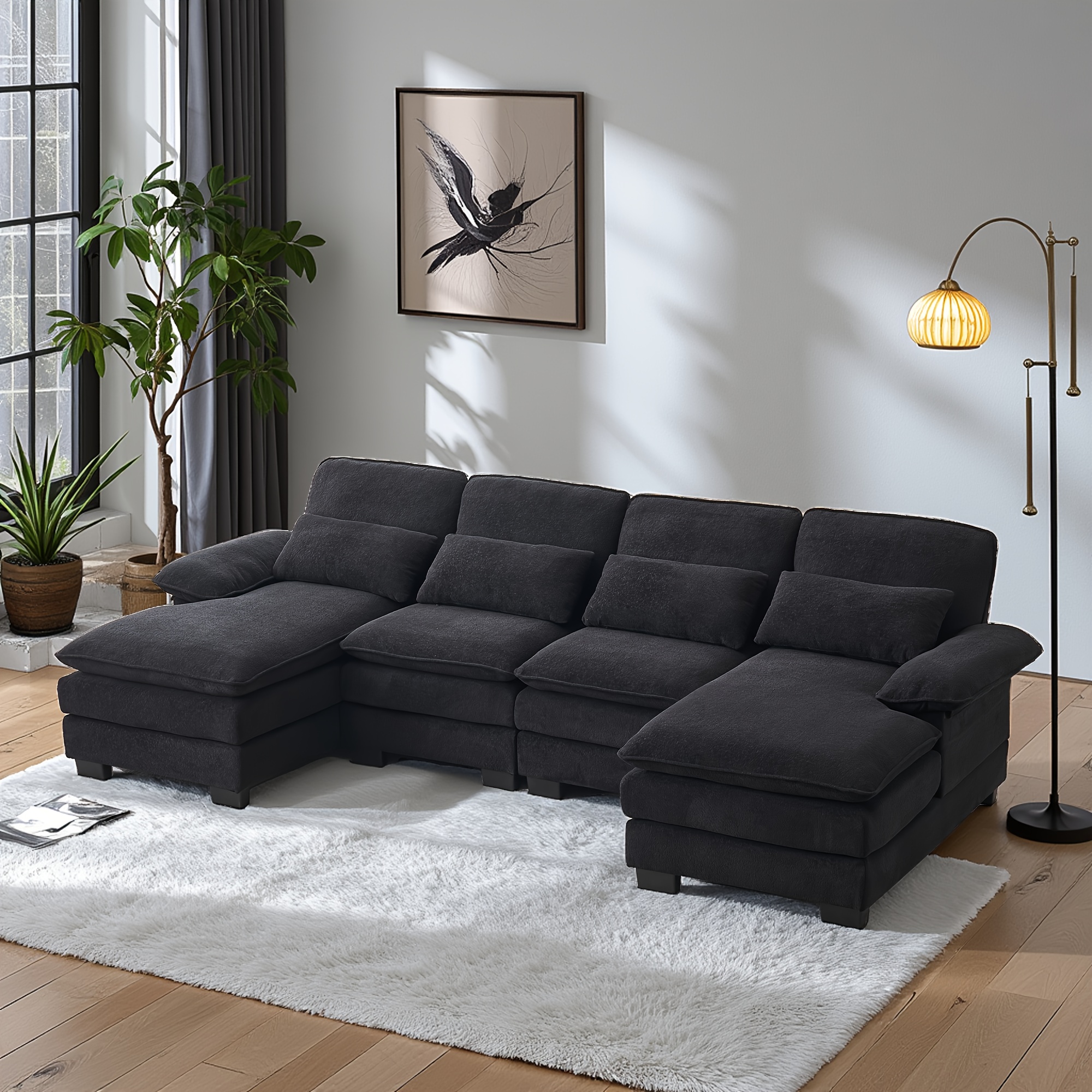 110inch U-shaped comfortable 4-seater cloud sofa, modern deep-seated living room sofa, chenille fabric
