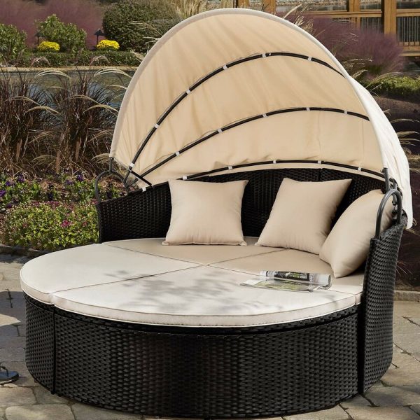 66” Wide Outdoor Wicker Patio Daybed with Cushions