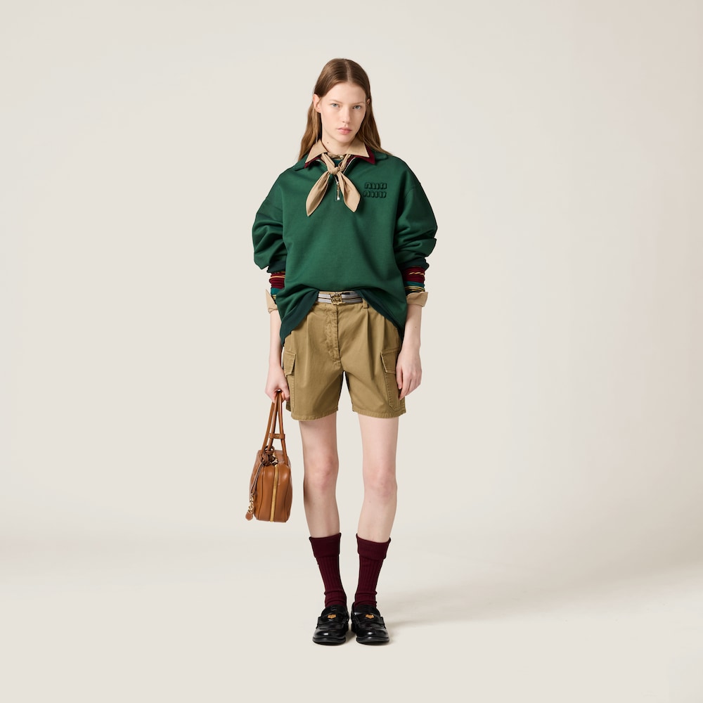 Garment-dyed cotton satin shorts