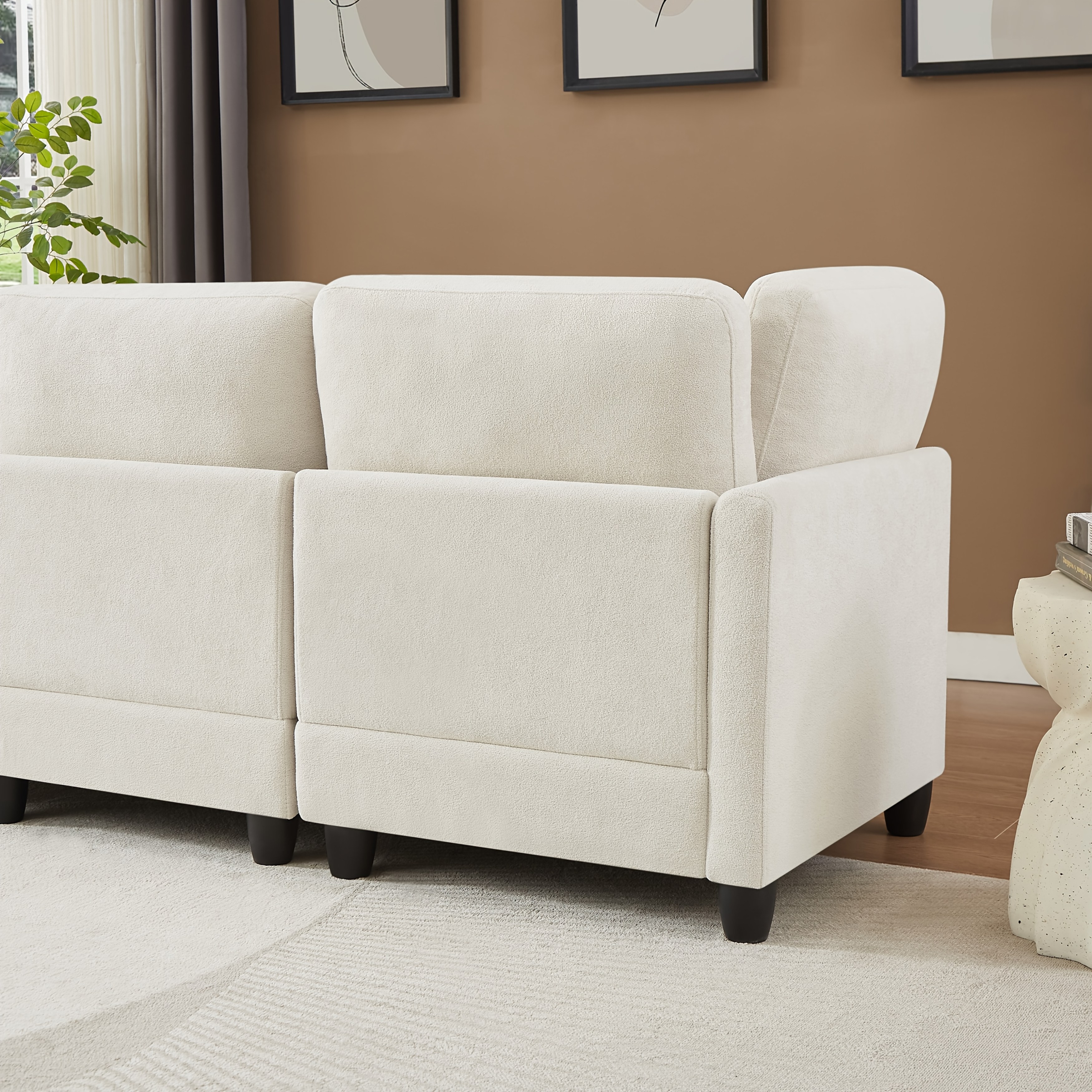 121inch Extra-large modular soft-pack sofa, chenille fabric, with removable footrest, cloud sofa, can be freely converted into L/U shape and sofa bed, suitable for living room, black/beige