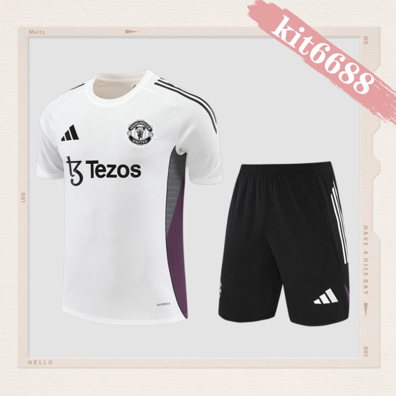 25/26 Manchester United White paired with purple Short Sleeve Training Wear ( Adult kit Kids )