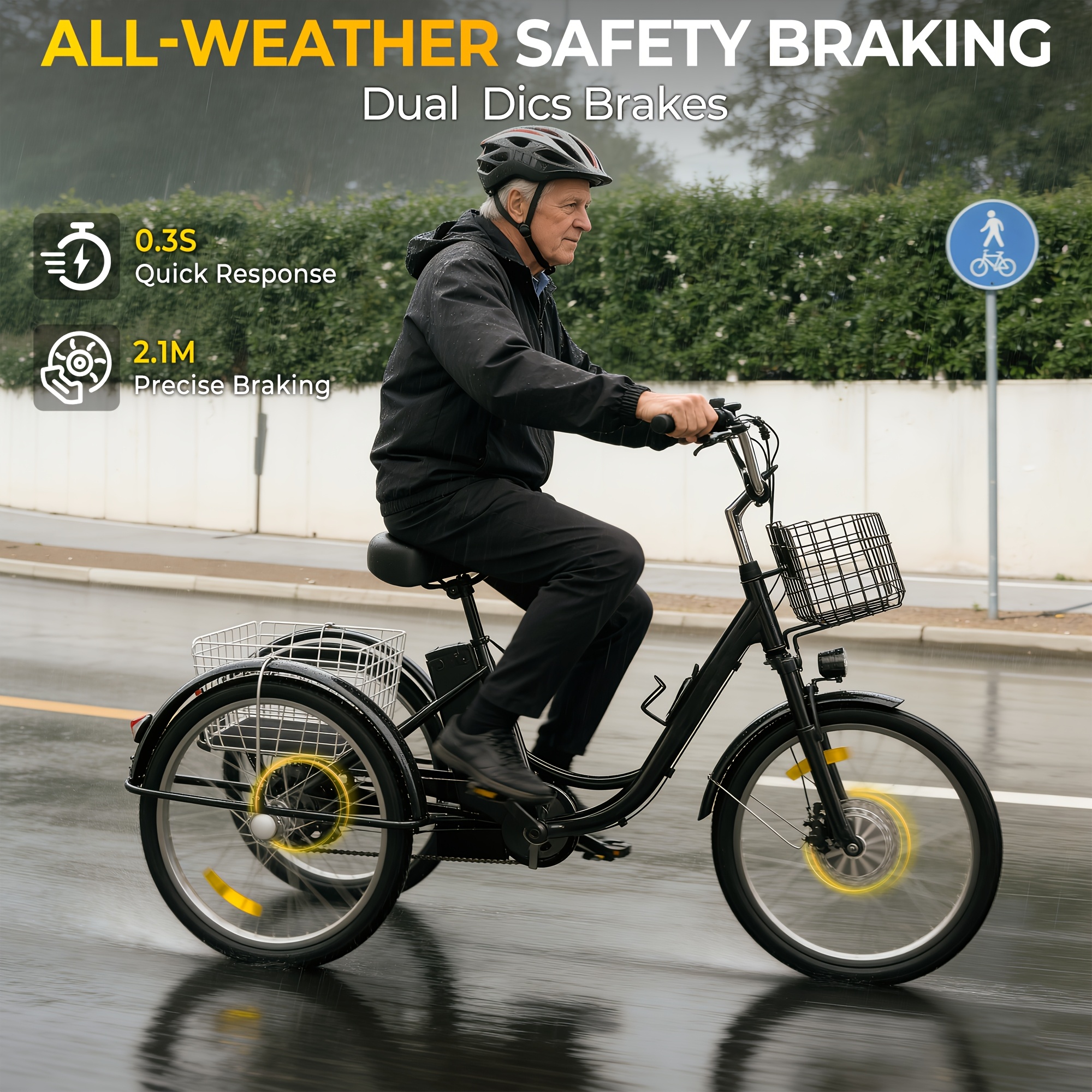Adult Electric Tricycle, 350W 36V White Electric Tricycle, 7-Speed Adult Electric Tricycle with Large Capacity Basket
