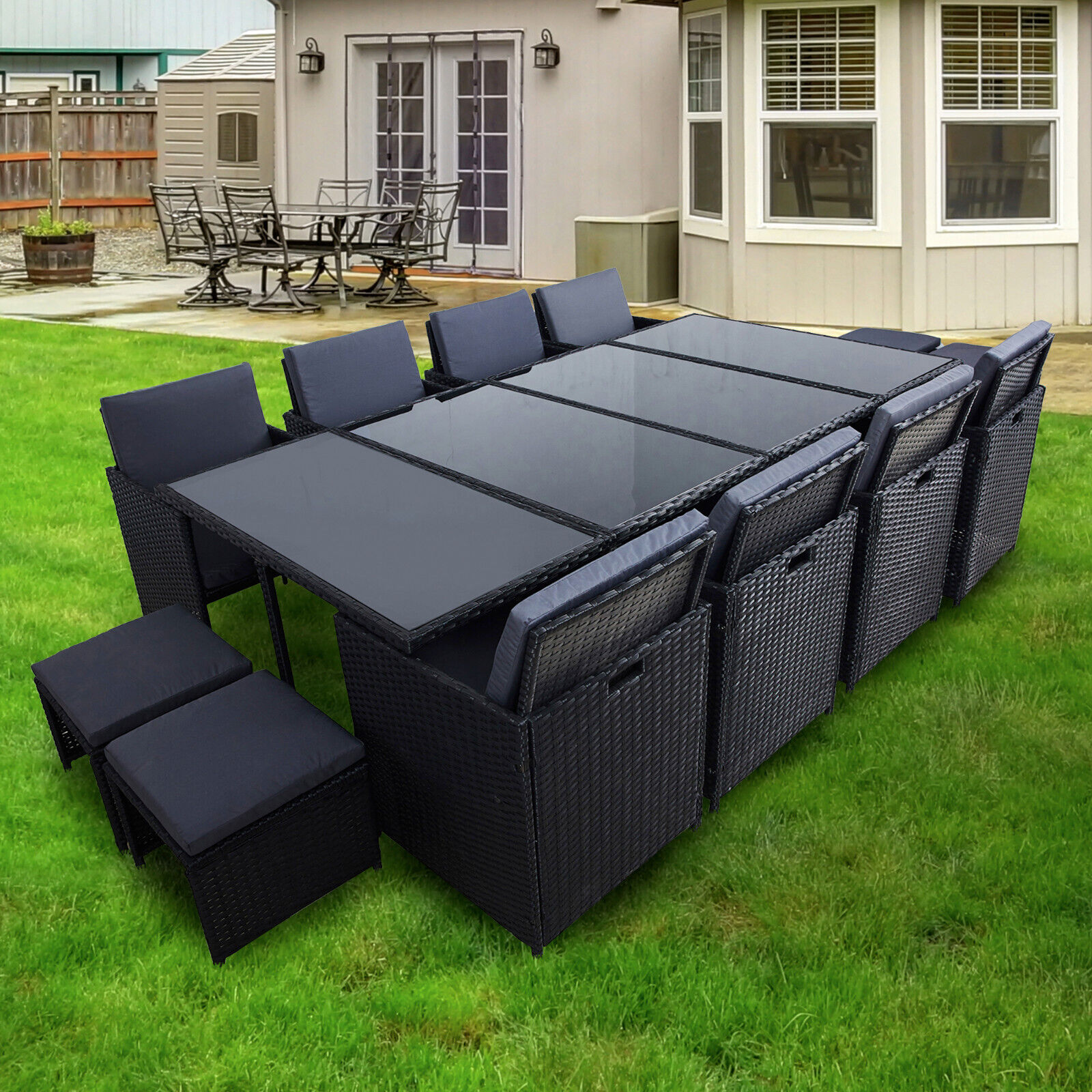 Meuble de Jardin en Poly rotin Lounge Outdoor Canapé Lounge Set Noir