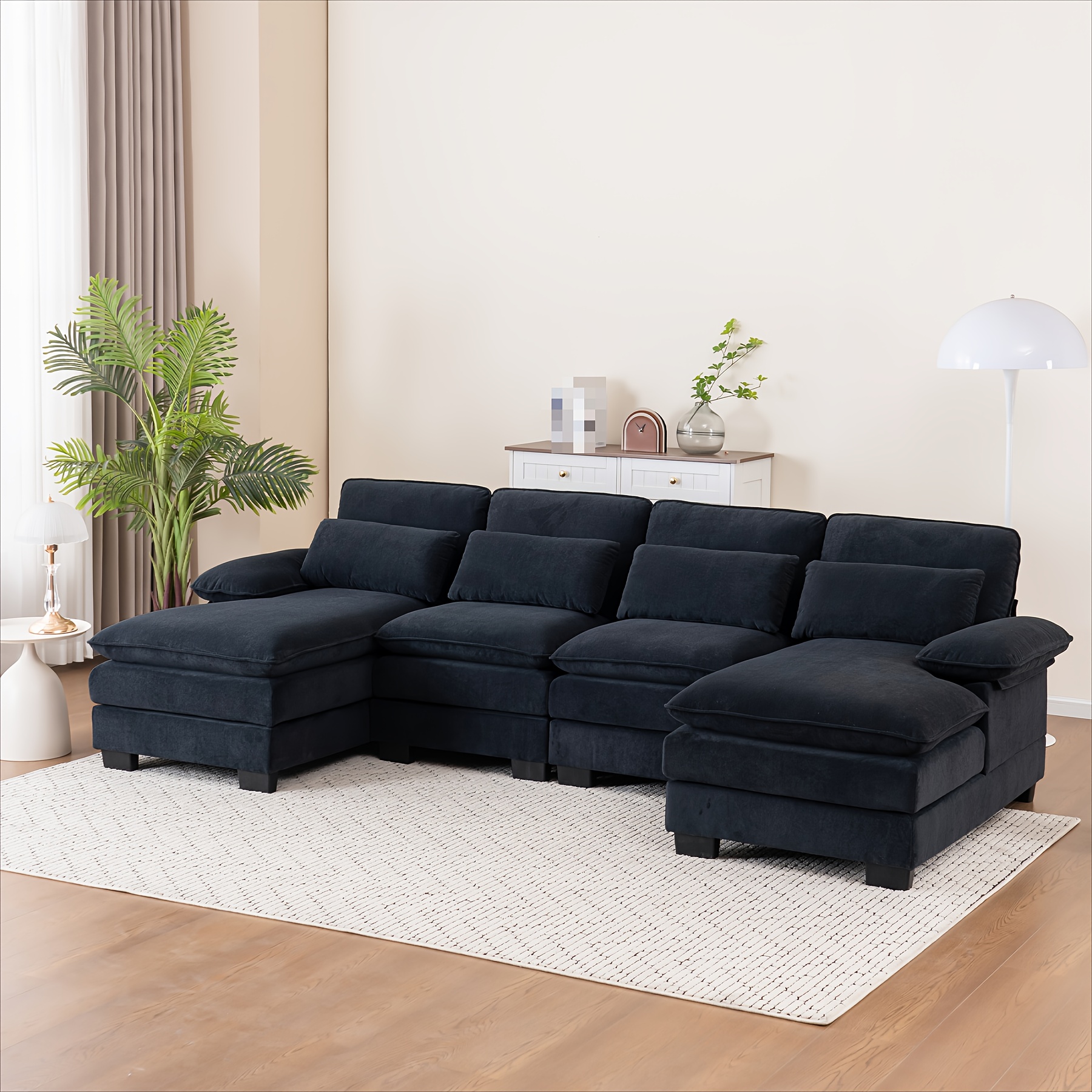 U-shaped comfortable four-seater cloud sofa, modern deep-seated comfortable sectional sofa for the living room