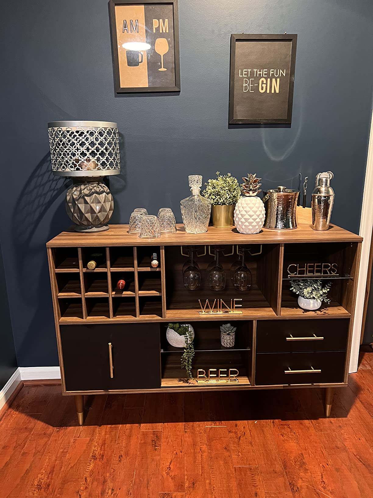 Accent Kitchen Buffet Sideboard with Storage, Wood Cabinet Server Cupboard with 12 Wine Bottle Rack
