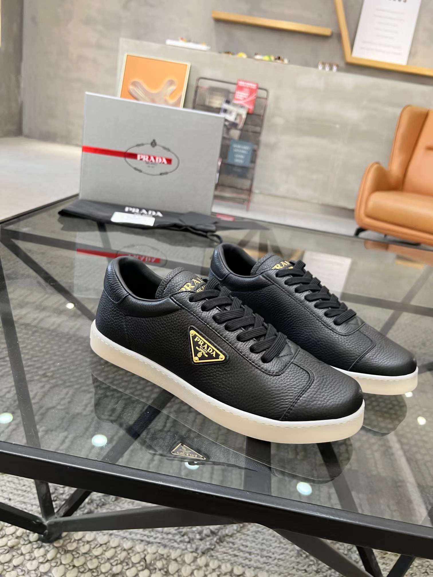 Prada Downtown Leather Sneakers