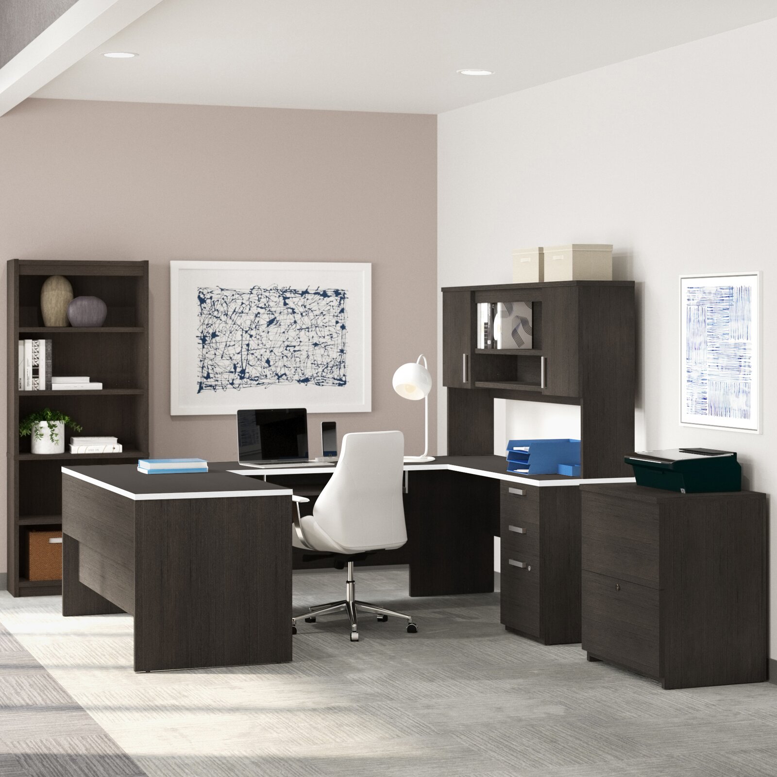 Chanice 4 Piece U-Shape Computer Desk Office Set with Hutch