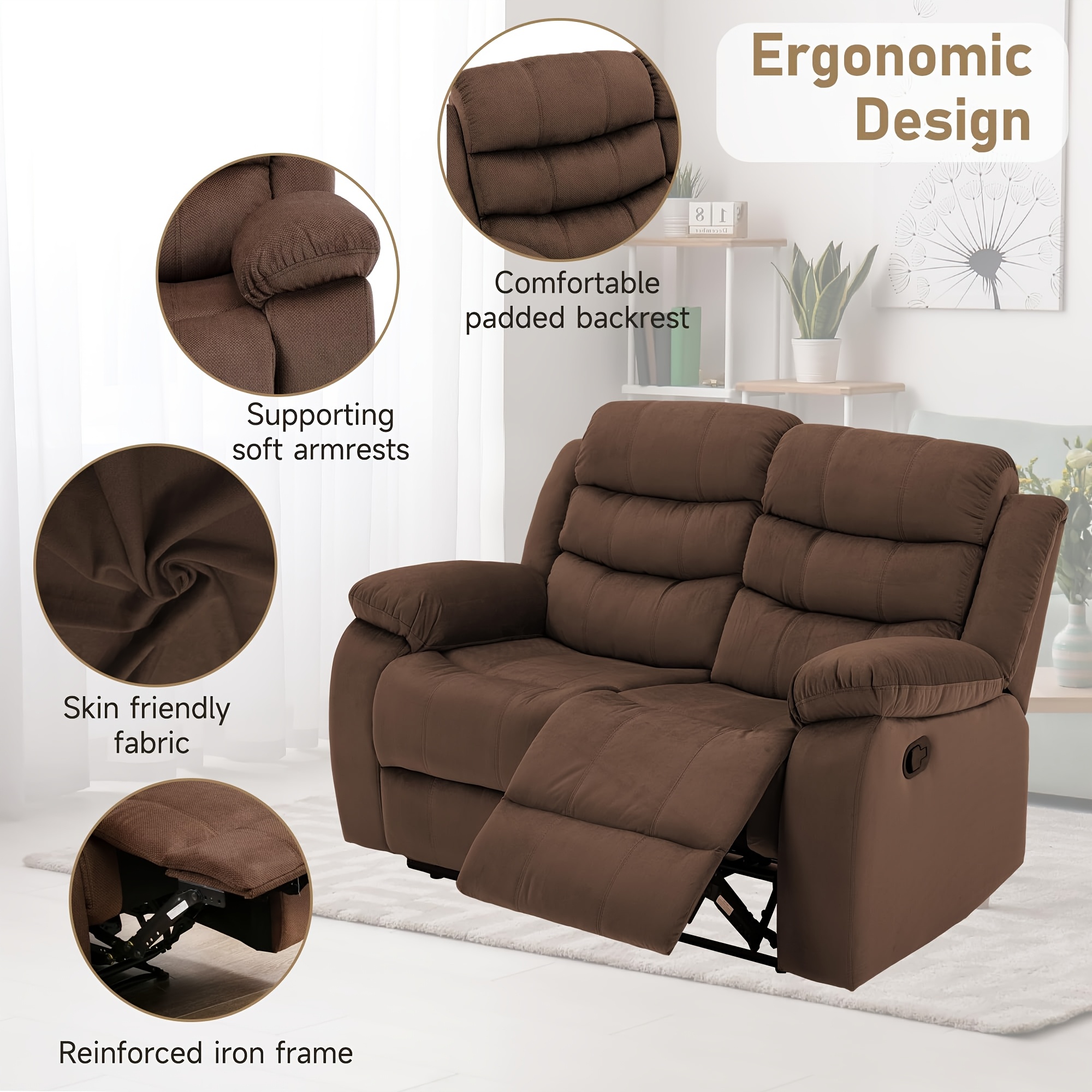 Double recliner, double adjustable recliner with side pockets, manual recliner sofa suitable for the living room, home recliner sofa set, sofa with recliners, double sofa suitable for the living room and home theater