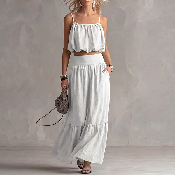 CROP CAMI-TOP EN MAXI-ROK TWEEDELIGE SET