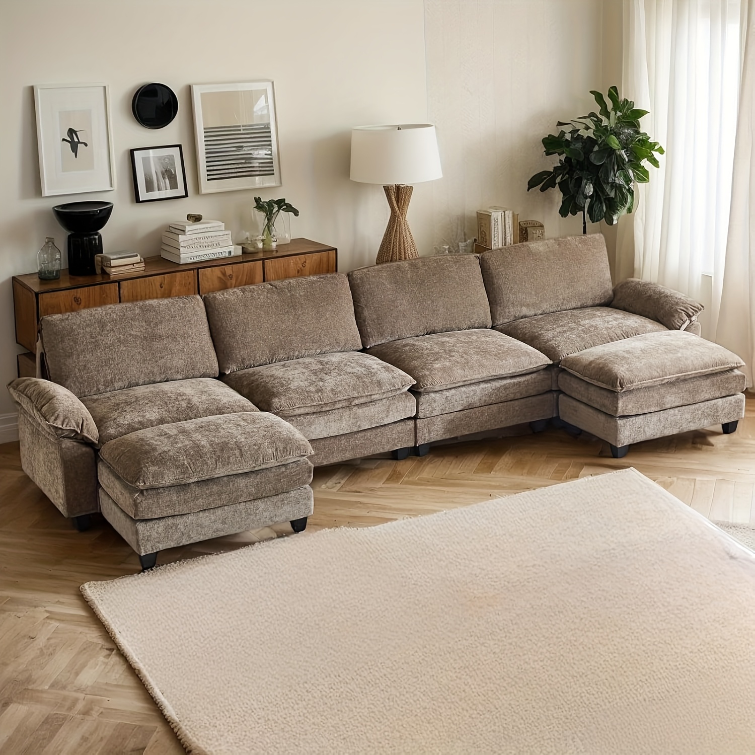Double-layer modular sofa in chenille teddy velvet