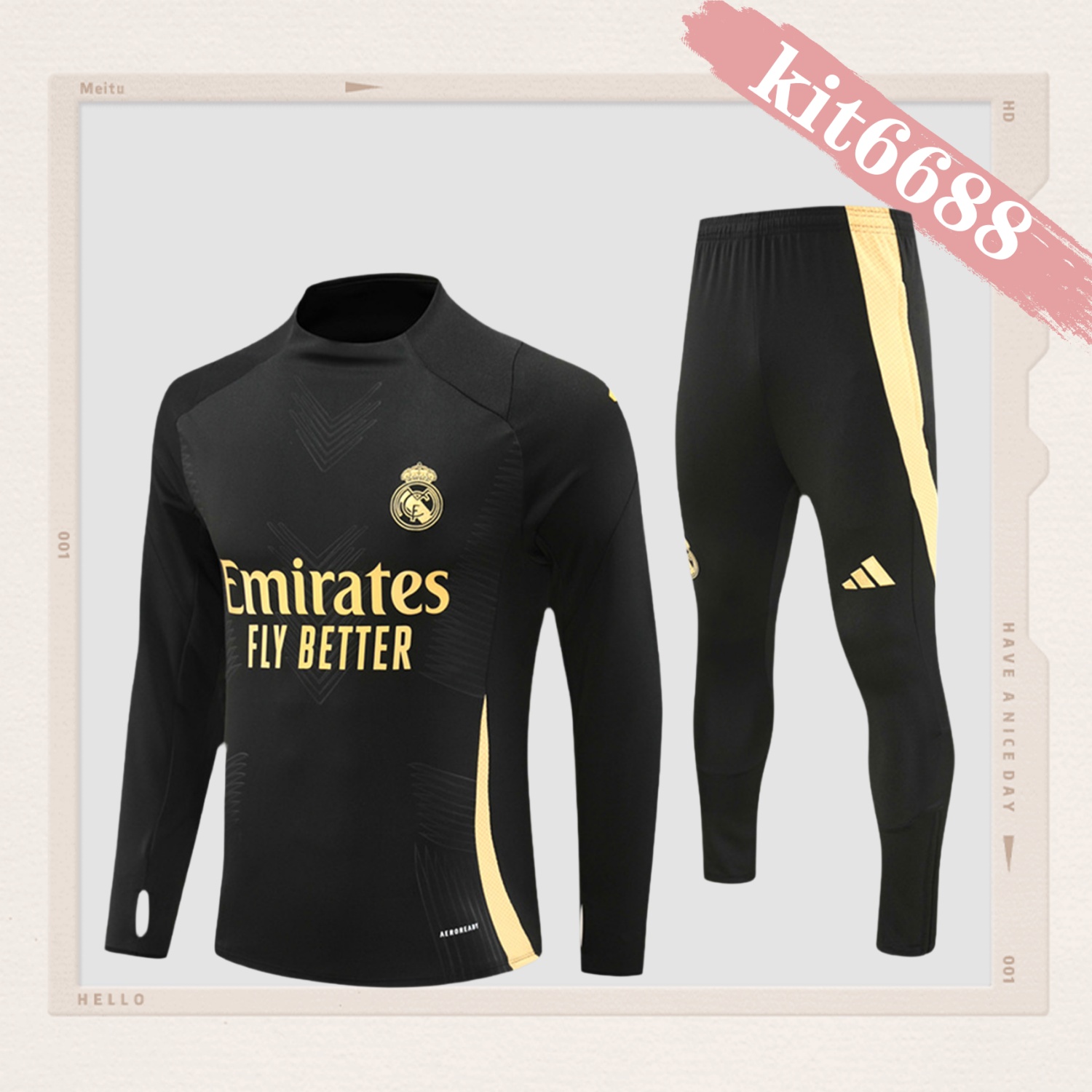 2024/2025 Real Madrid Black Gold Adult Half Zip Training Kit (Adult Kit)
