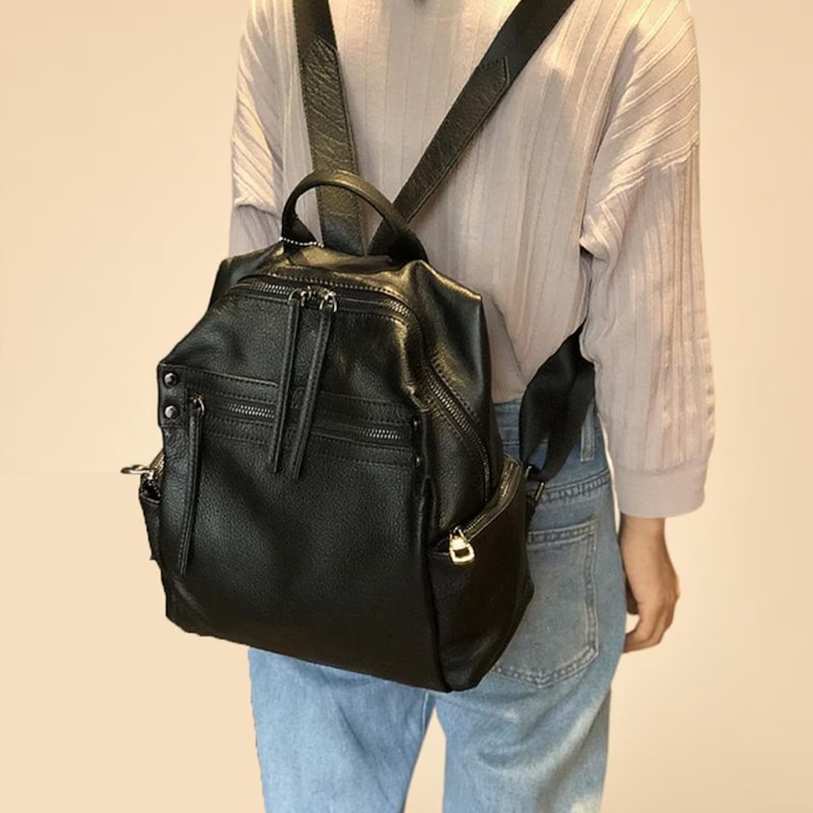 Pebbled Leather Convertible Backpack