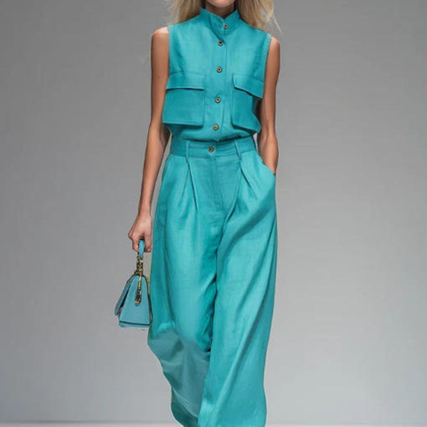 BLOUSE EN HIGH-WAIST BROEK  TWEEDELIGE SET