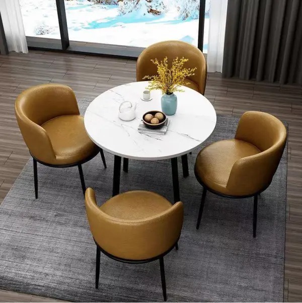 5-Piece Dining Table Set, Modern Round Dining Table & 4 Dining Chairs