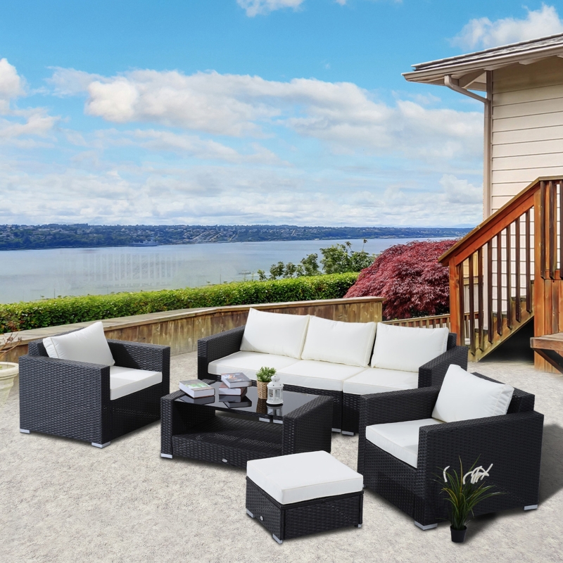 7Pc Rattan Set Outdoor Patio Furniture Sofa Table Sectional Wicker