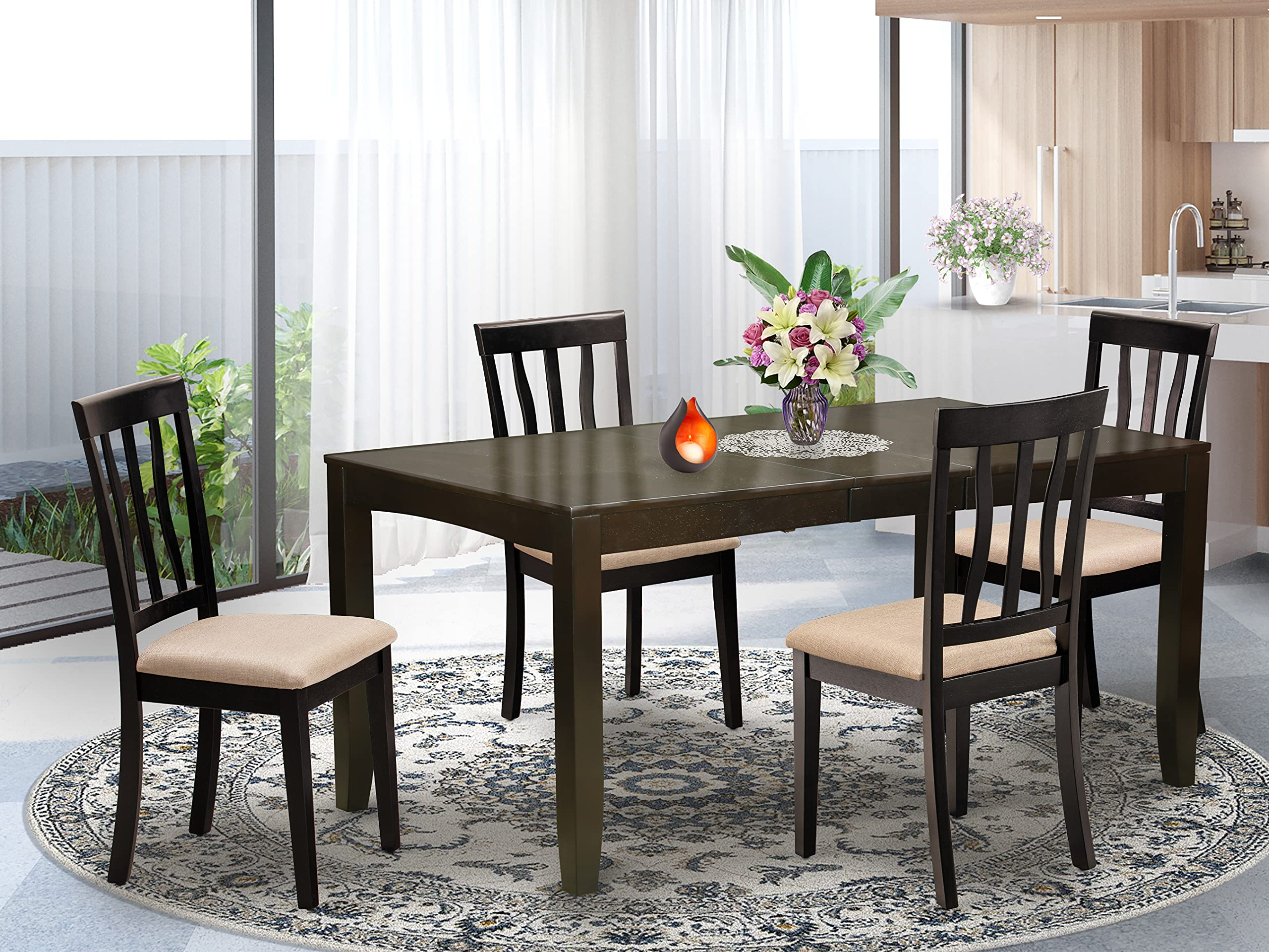 5-PC Kitchen Table Set - Kitchen Dining Table with Rectangular Top - 4 Dining Room Chairs