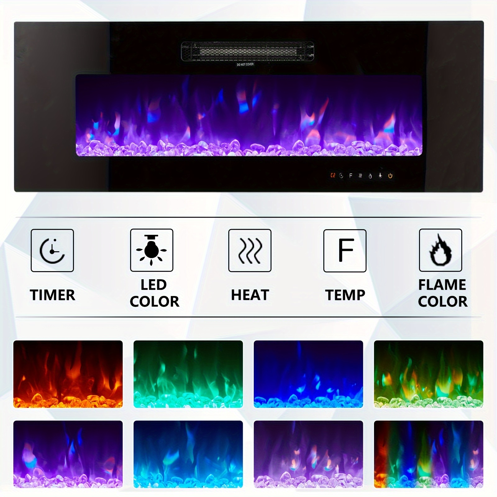 Wall-mounted entertainment center featuring a floating TV stand and electric fireplace design, with high-gloss finish, suitable for TVs up to 78inch, 80inch or 90inch