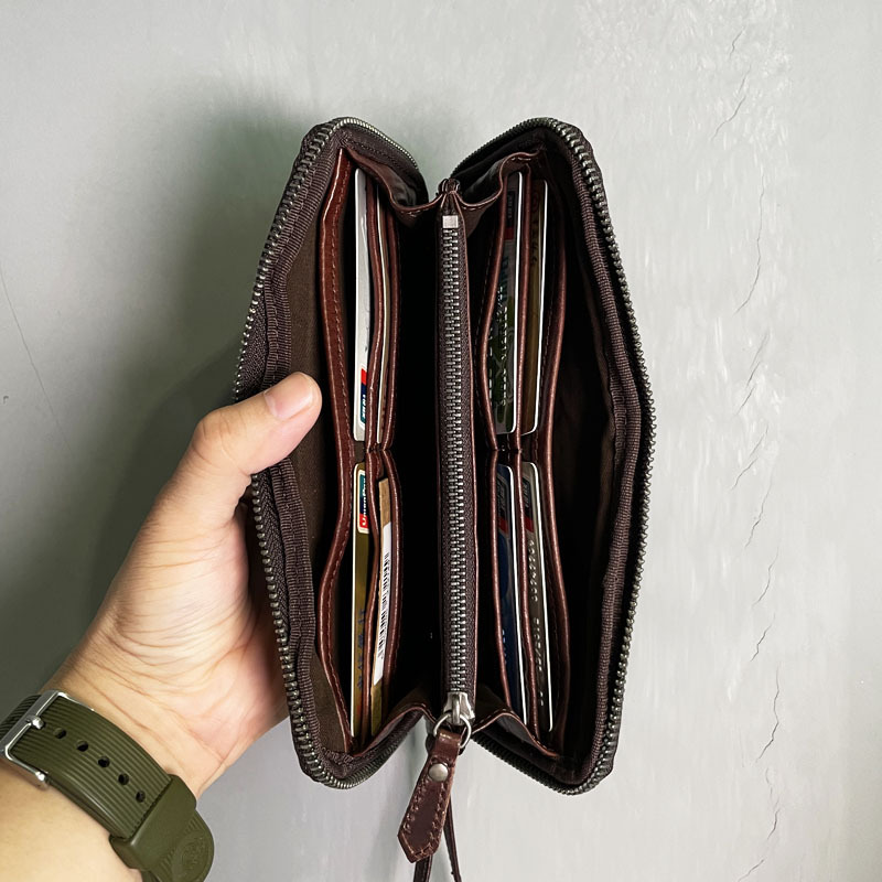 Distressed Genuine Leather Zip-Around Wristlet Wallet