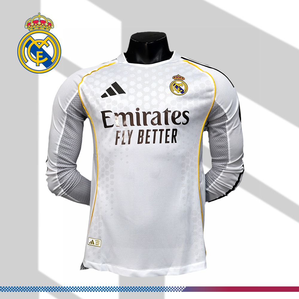 2025/2026 Real Madrid Home Long Sleeve Football Shirt (Player Edition）