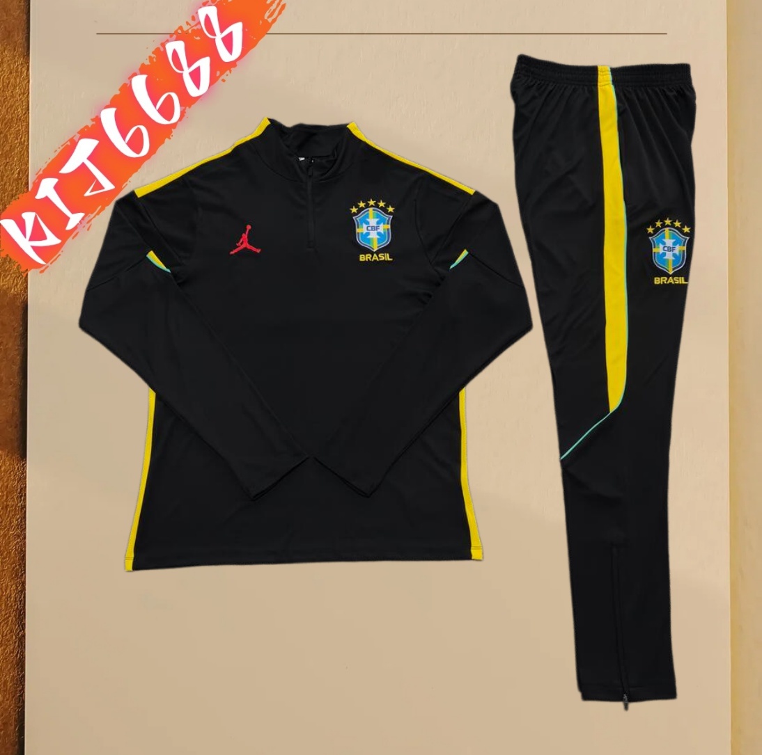 25/26 Brazil black Half Zip Training Kit (Adult Kids Kit)