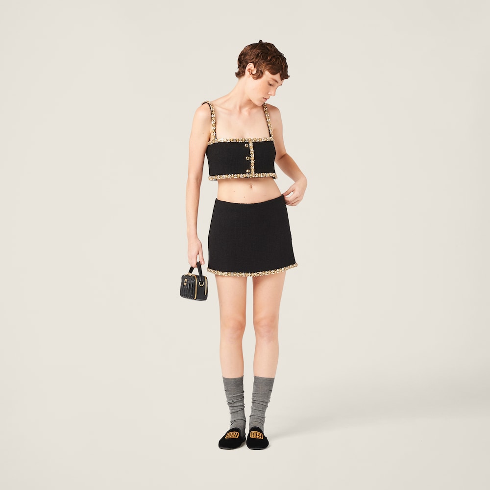 Embroidered tweed top